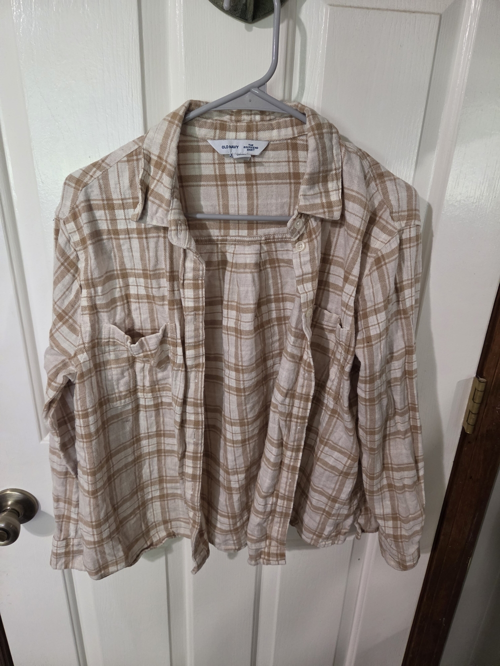 Old Navy Beige and White Plaid Button-Down Shirt